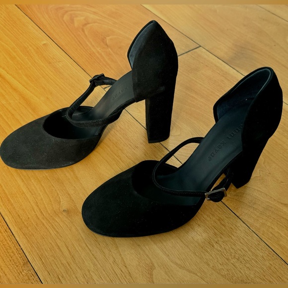 ❤️ JENNI KAYNE BLACK SUEDE LEATHER MARY JANE STRAP HEELS ROUND TOE 37 7 ITALY - Picture 5 of 13